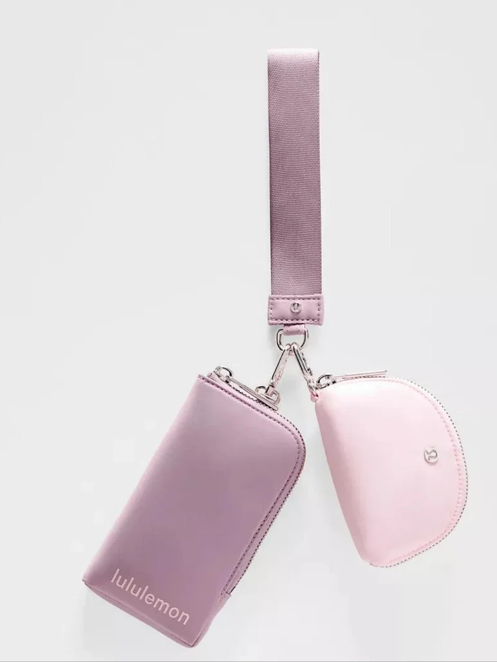 Lululemon Dual Pouch Wristlet Wallet  Lotus Lavender Pink Pearl silver Hardware